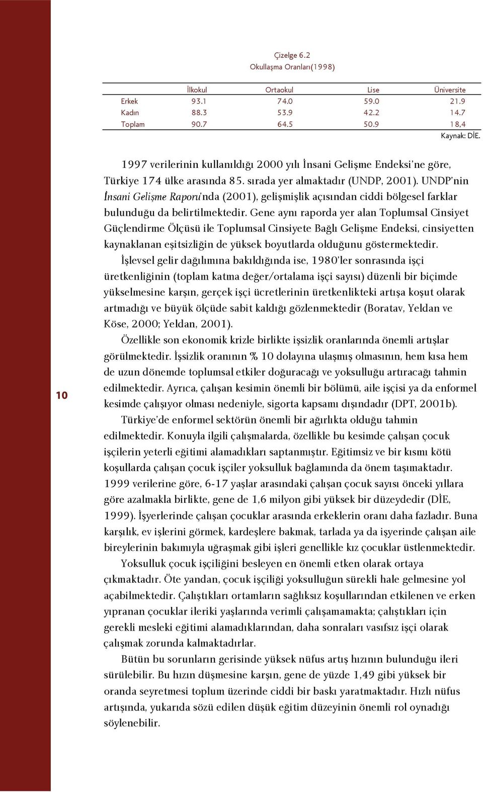 UNDP nin nsani Geliflme Raporu nda (2001), geliflmifllik aç s ndan ciddi bölgesel farklar bulundu u da belirtilmektedir.