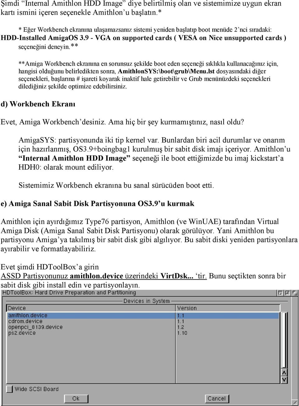 ** **Amiga Workbench ekranına en sorunsuz şekilde boot eden seçeneği sıklıkla kullanacağınız için, hangisi olduğunu belirledikten sonra, AmithlonSYS:\boot\grub\Menu.