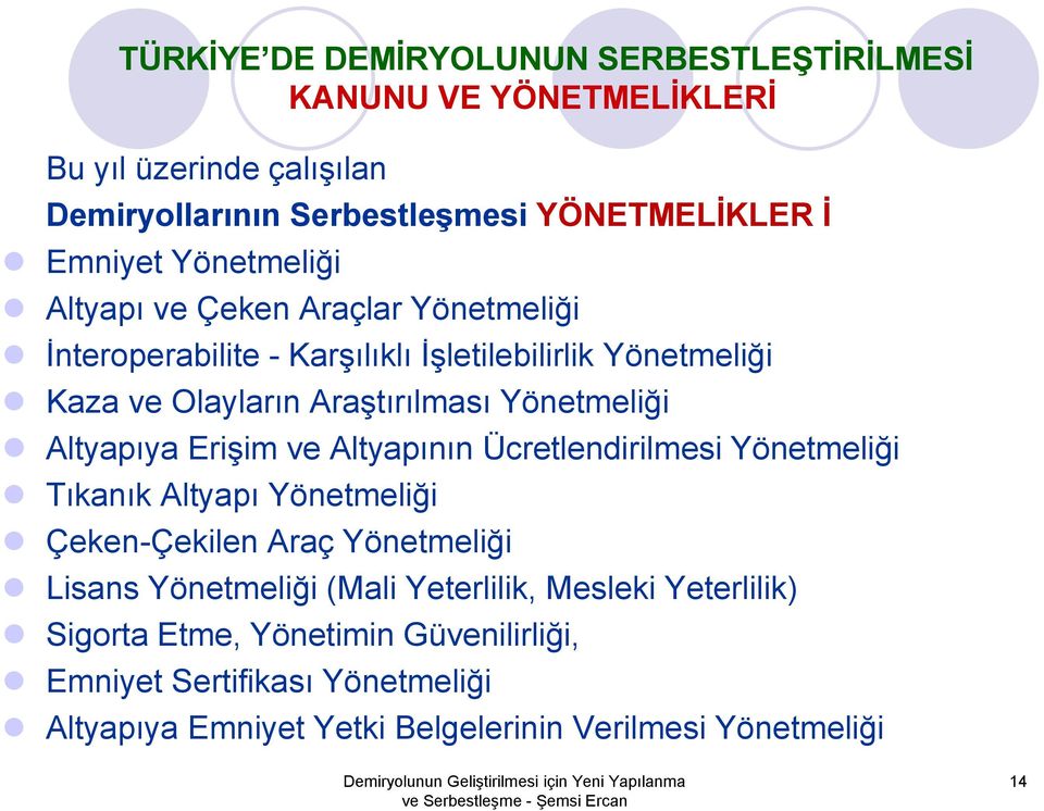 Altyapıya Erişim ve Altyapının Ücretlendirilmesi Yönetmeliği Tıkanık Altyapı Yönetmeliği Çeken-Çekilen Araç Yönetmeliği Lisans Yönetmeliği (Mali