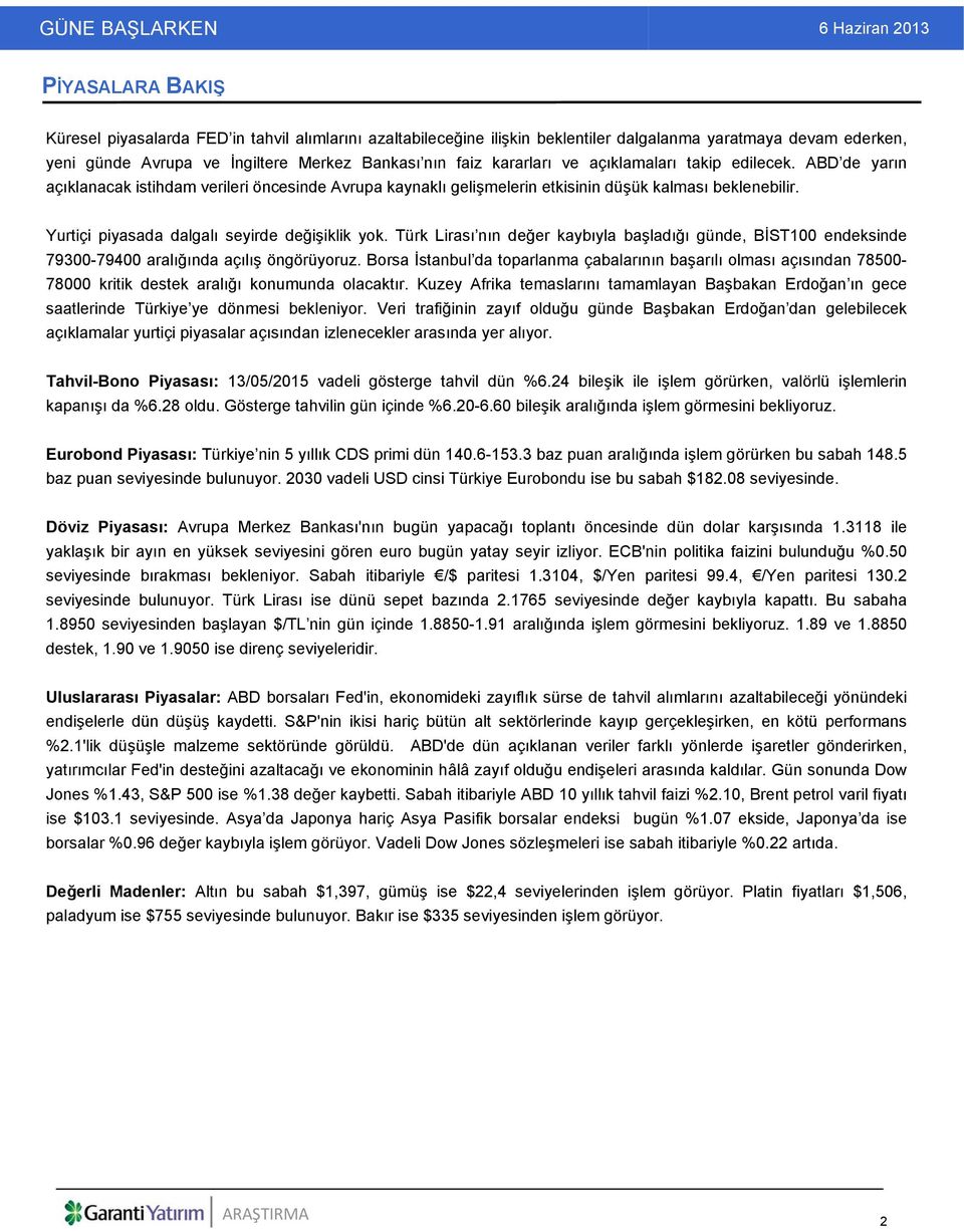 Türk Lirası nın değer kaybıyla başladığı günde, BİST100 endeksinde 79300-79400 aralığında açılış öngörüyoruz.