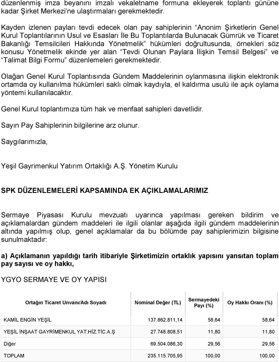 Hakkında Yönetmelik hükümleri doğrultusunda, örnekleri söz konusu Yönetmelik ekinde yer alan Tevdi Olunan Paylara İlişkin Temsil Belgesi ve Talimat Bilgi Formu düzenlemeleri gerekmektedir.