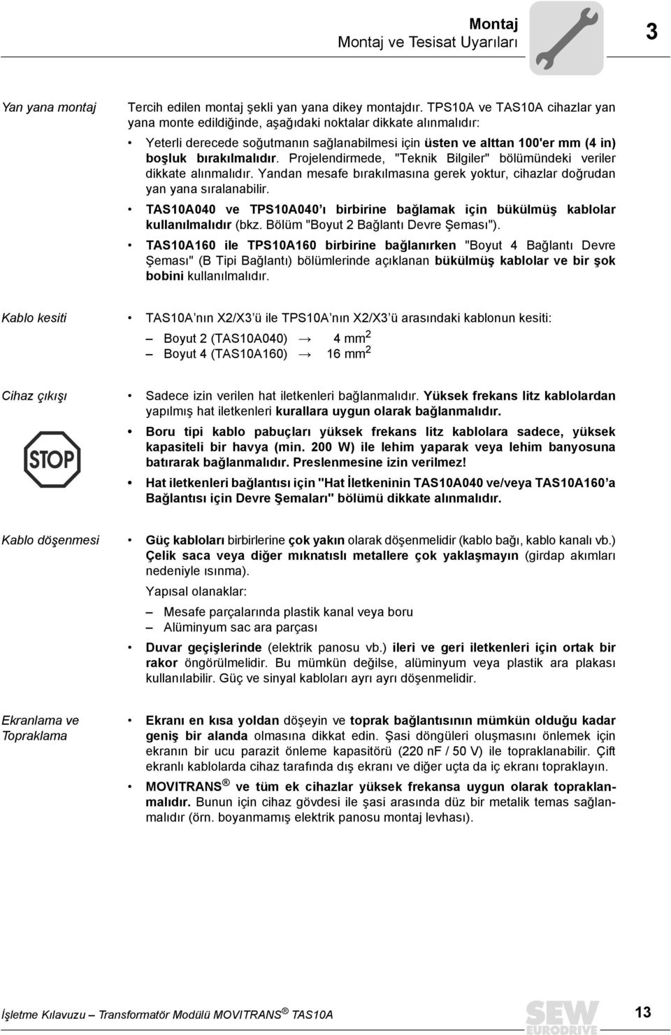 Projelendirmede, "Teknik Bilgiler" bölümündeki veriler dikkate alınmalıdır. Yandan mesafe bırakılmasına gerek yoktur, cihazlar doğrudan yan yana sıralanabilir.