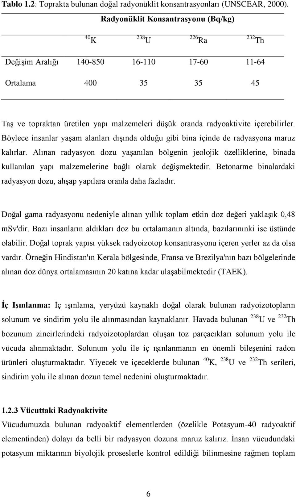 içerebilirler. Böylece insanlar yaģam alanları dıģında olduğu gibi bina içinde de radyasyona maruz kalırlar.