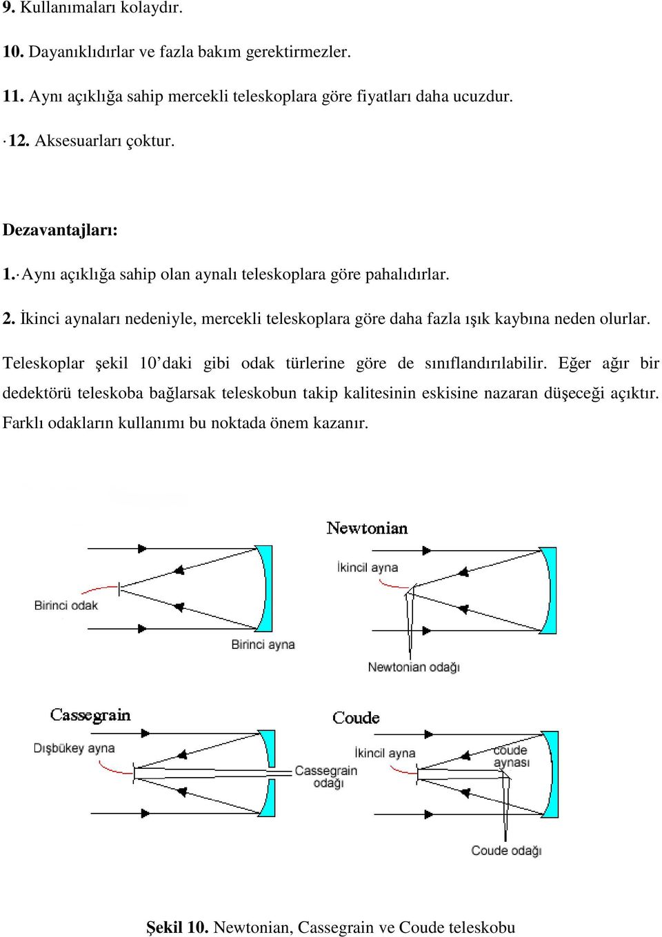 Đkinci aynaları nedeniyle, mercekli teleskoplara göre daha fazla ışık kaybına neden olurlar.