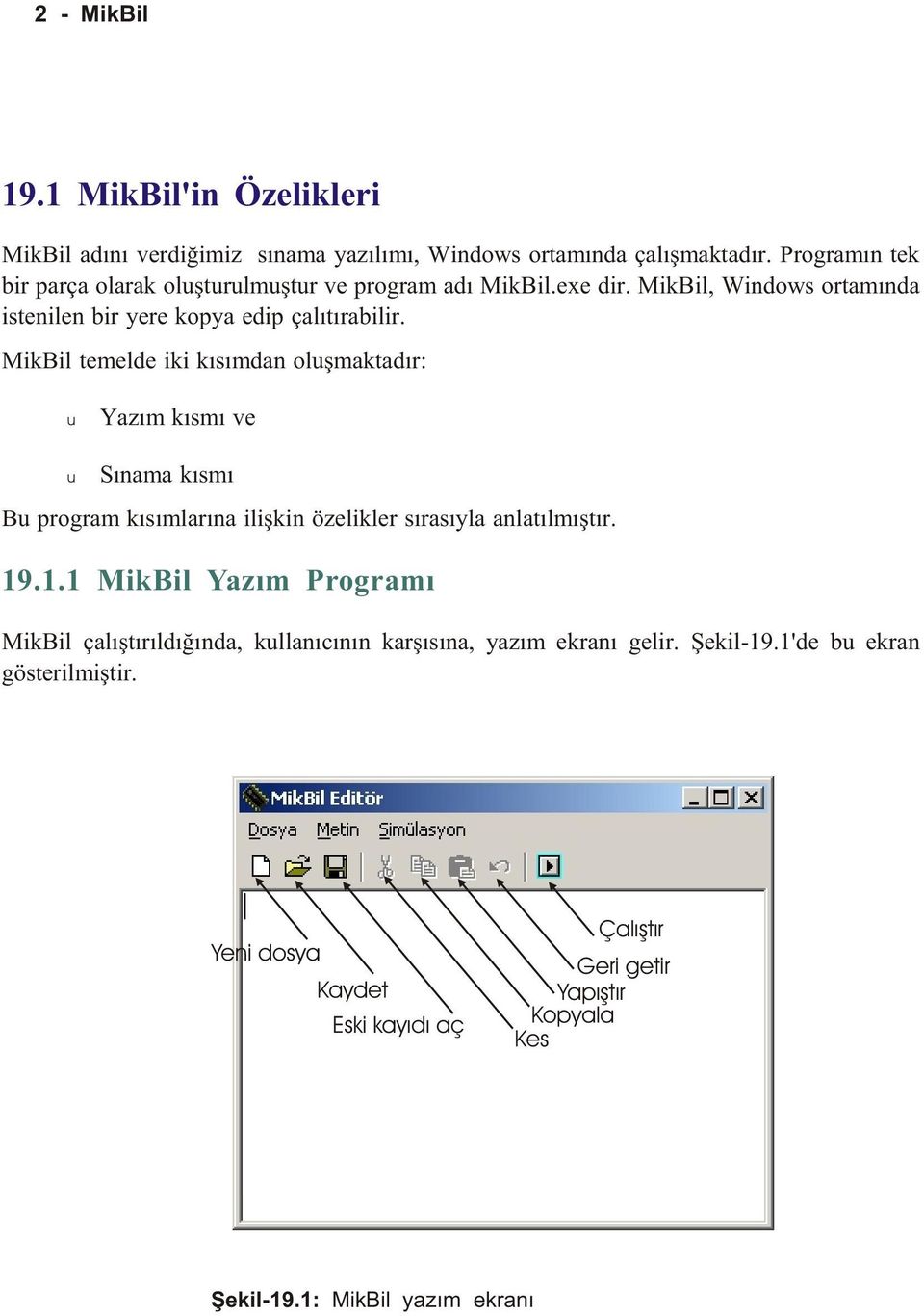 MikBil temelde iki kýsýmdan olþmaktadýr: Yazým kýsmý ve Sýnama kýsmý B program kýsýmlarýna iliþkin özelikler sýrasýyla anlatýlmýþtýr. 19