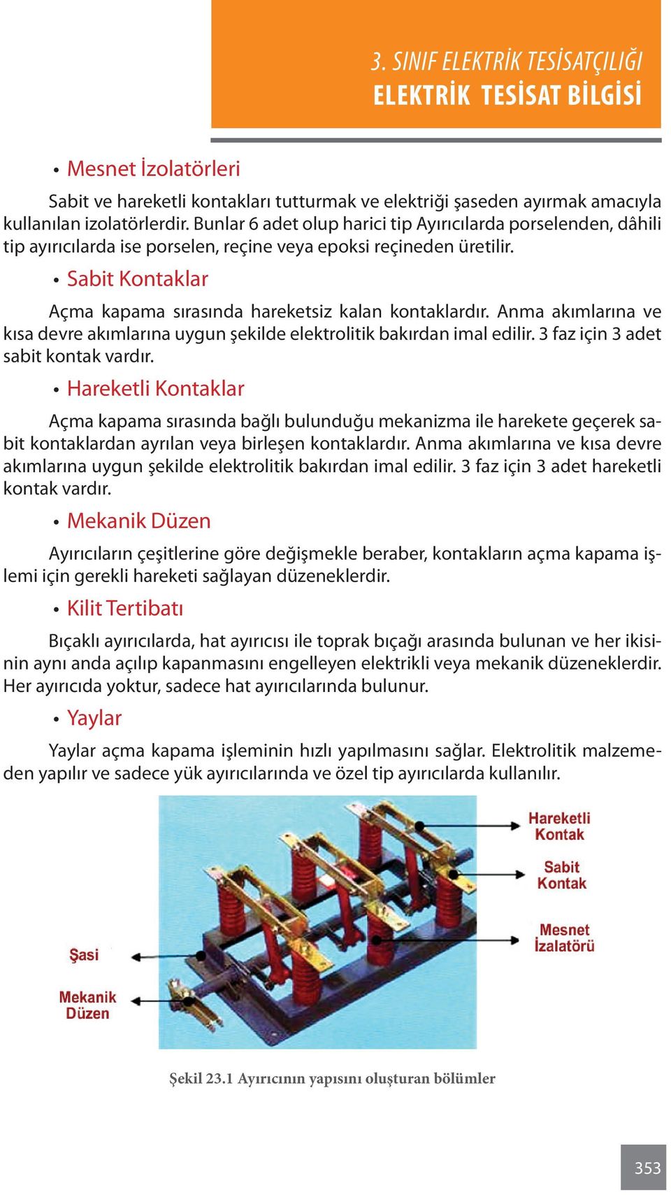 Sabit Kontaklar Açma kapama sırasında hareketsiz kalan kontaklardır. Anma akımlarına ve kısa devre akımlarına uygun şekilde elektrolitik bakırdan imal edilir. 3 faz için 3 adet sabit kontak vardır.