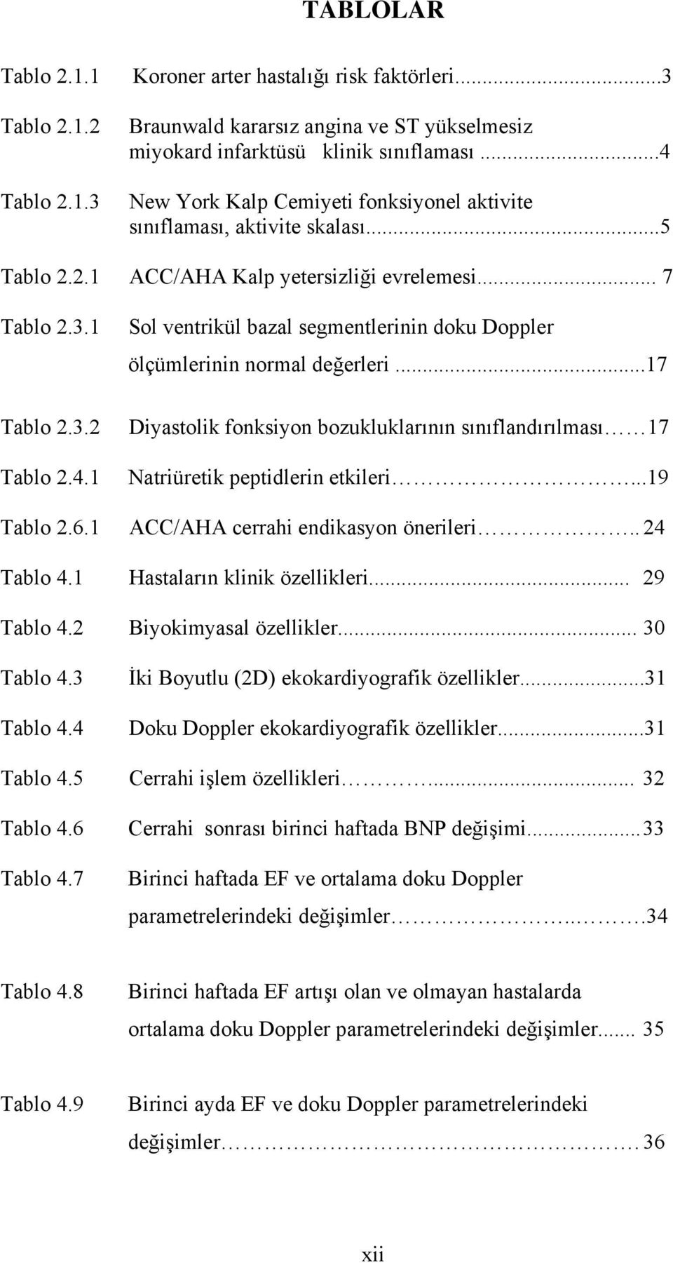 ..17 Diyastolik fonksiyon bozukluklarının sınıflandırılması 17 Natriüretik peptidlerin etkileri...19 Tablo 2.6.1 ACC/AHA cerrahi endikasyon önerileri.. 24 Tablo 4.1 Hastaların klinik özellikleri.