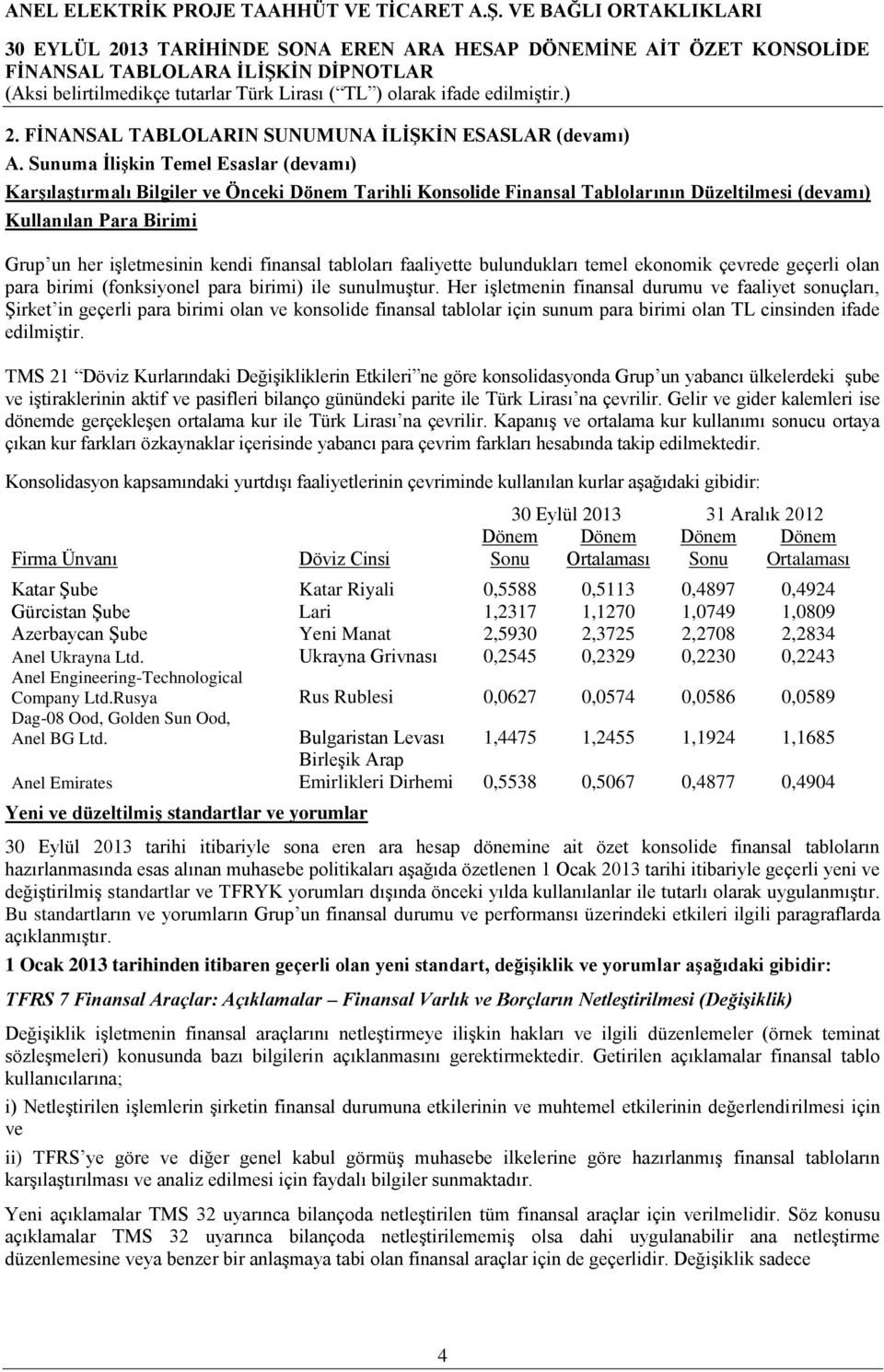 finansal tabloları faaliyette bulundukları temel ekonomik çevrede geçerli olan para birimi (fonksiyonel para birimi) ile sunulmuştur.