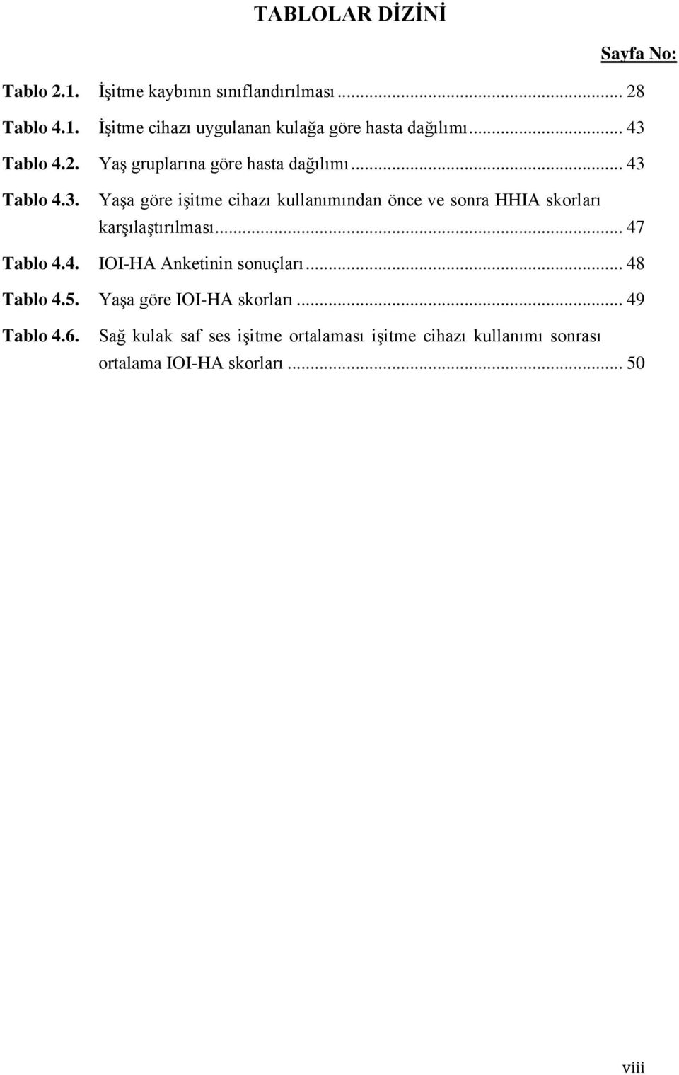 .. 47 Tablo 4.4. IOI-HA Anketinin sonuçları... 48 Tablo 4.5. Yaşa göre IOI-HA skorları... 49 Tablo 4.6.