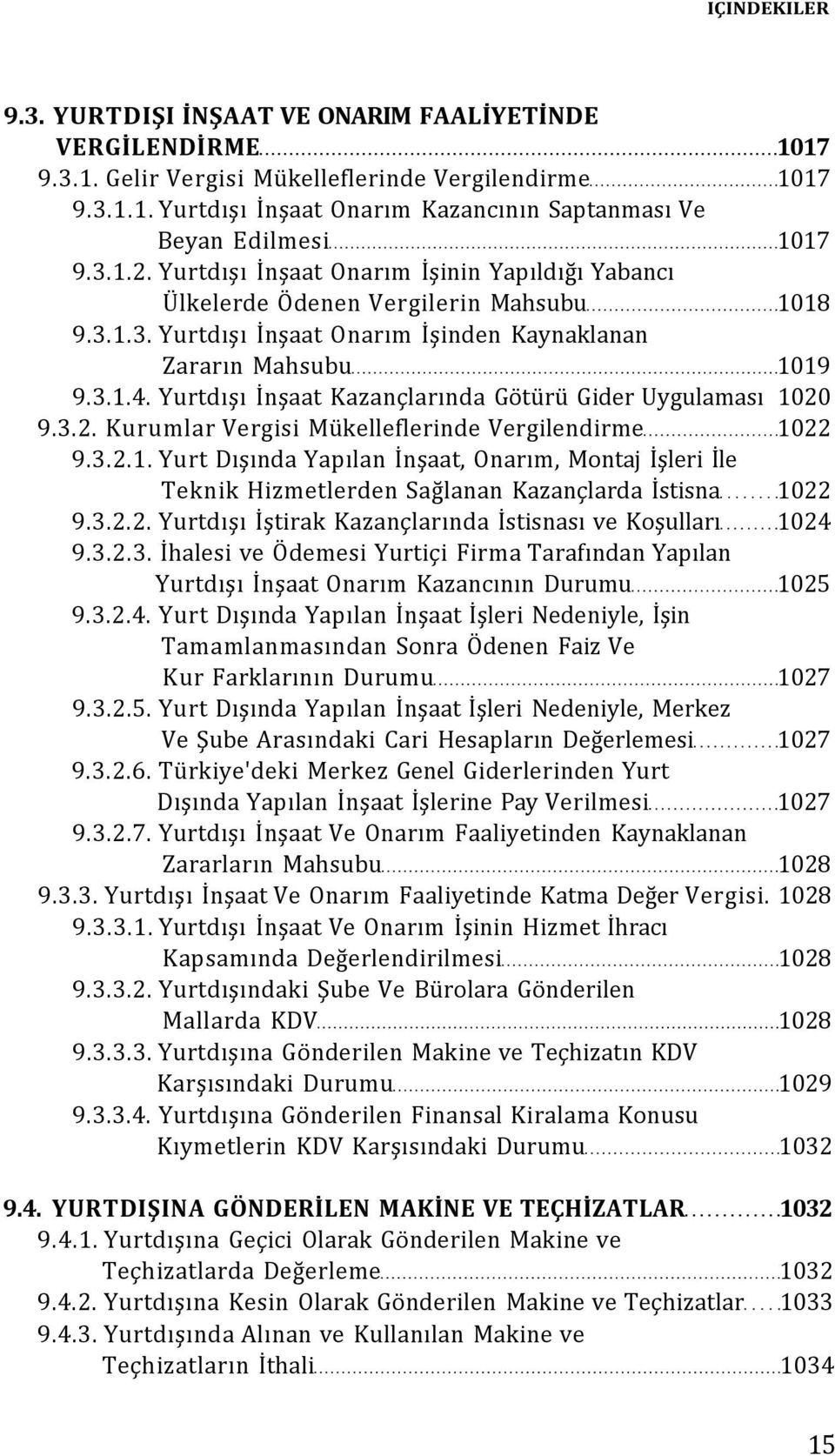 Yurtdışı İnşaat Kazançlarında Götürü Gider Uygulaması 1020 9.3.2. Kurumlar Vergisi Mükelleflerinde Vergilendirme 1022 9.3.2.1. Yurt Dışında Yapılan İnşaat, Onarım, Montaj İşleri İle Teknik Hizmetlerden Sağlanan Kazançlarda İstisna 1022 9.