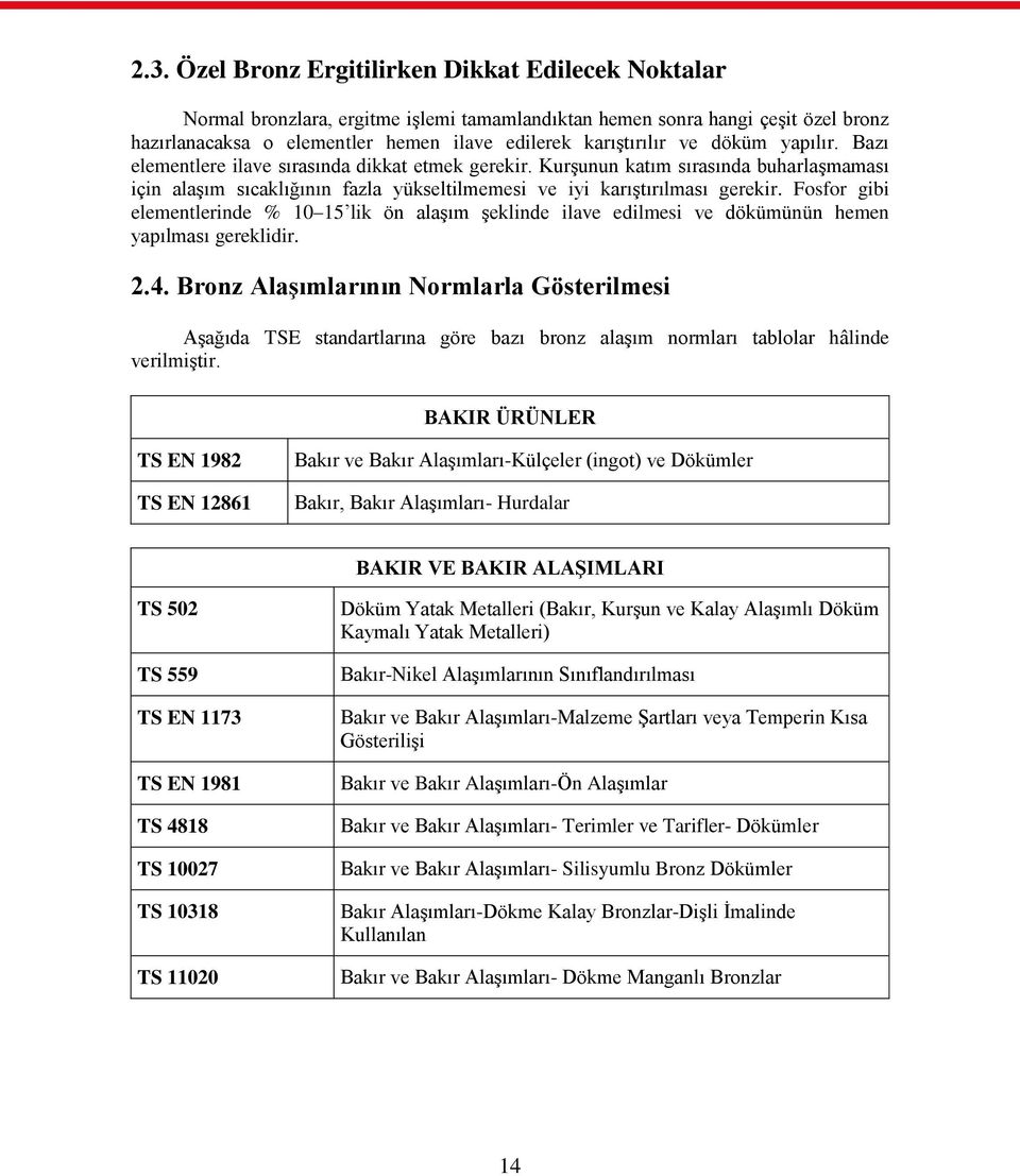 Fosfor gibi elementlerinde % 10 15 lik ön alaģım Ģeklinde ilave edilmesi ve dökümünün hemen yapılması gereklidir. 2.4.