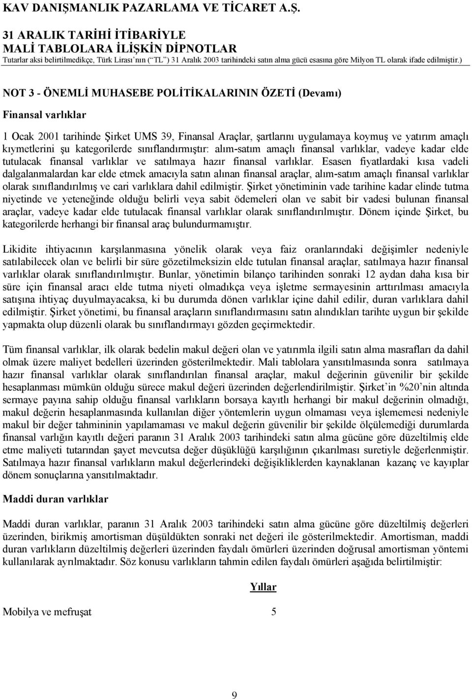 Esasen fiyatlardaki kısa vadeli dalgalanmalardan kar elde etmek amacıyla satın alınan finansal araçlar, alım-satım amaçlı finansal varlıklar olarak sınıflandırılmış ve cari varlıklara dahil