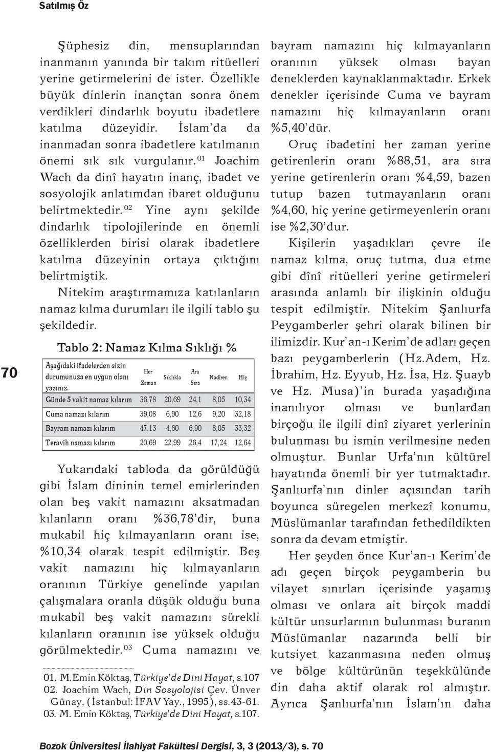 01 Joachim Wach da dinî hayatýn inanç, ibadet ve sosyolojik anlatýmdan ibaret olduðunu belirtmektedir.