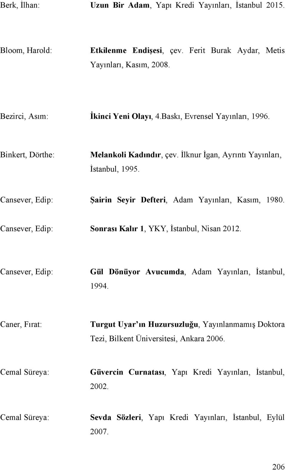 Cansever, Edip: Sonrası Kalır 1, YKY, İstanbul, Nisan 2012. Cansever, Edip: Gül Dönüyor Avucumda, Adam Yayınları, İstanbul, 1994.