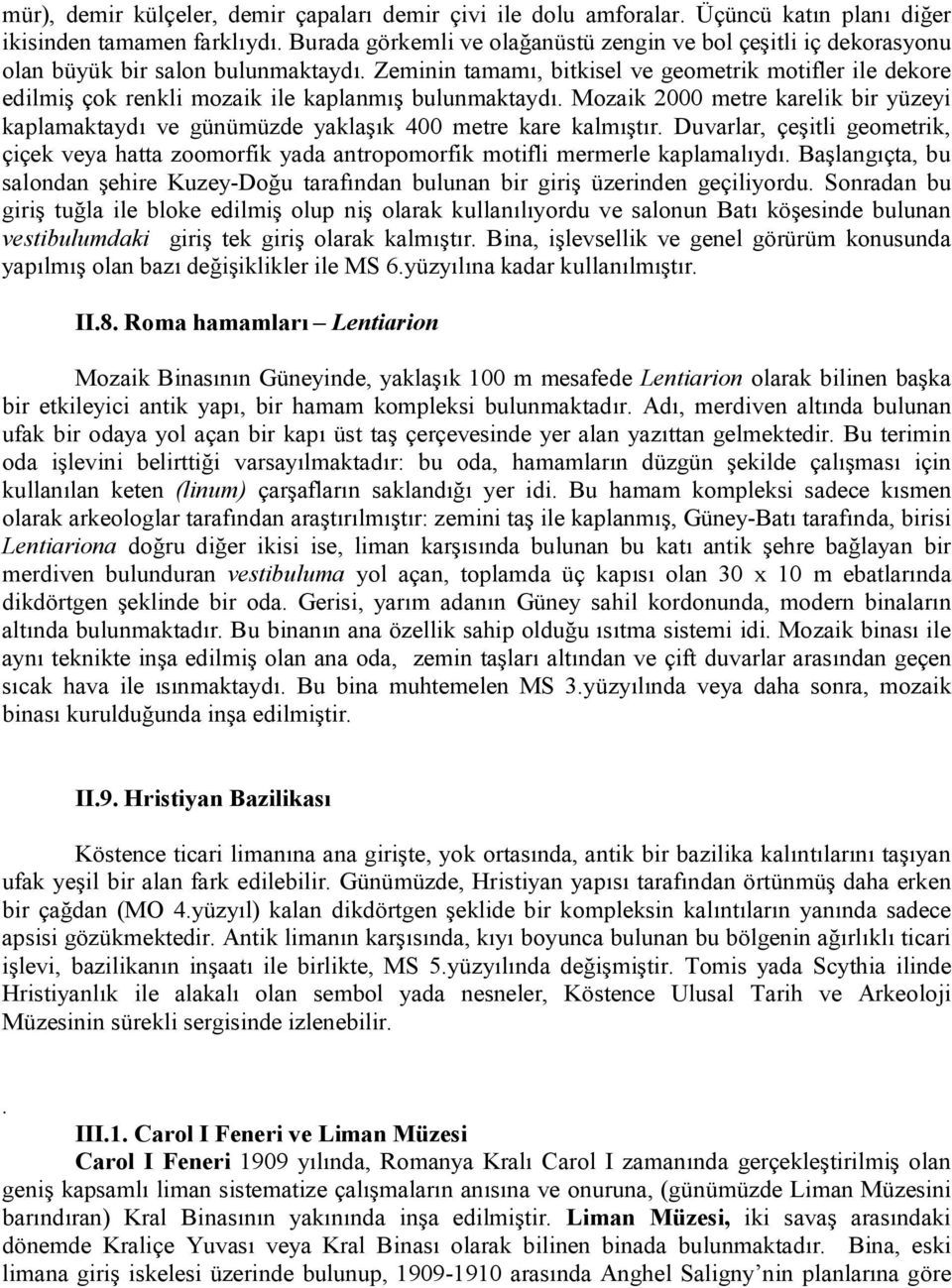 Zeminin tamamı, bitkisel ve geometrik motifler ile dekore edilmiş çok renkli mozaik ile kaplanmış bulunmaktaydı.