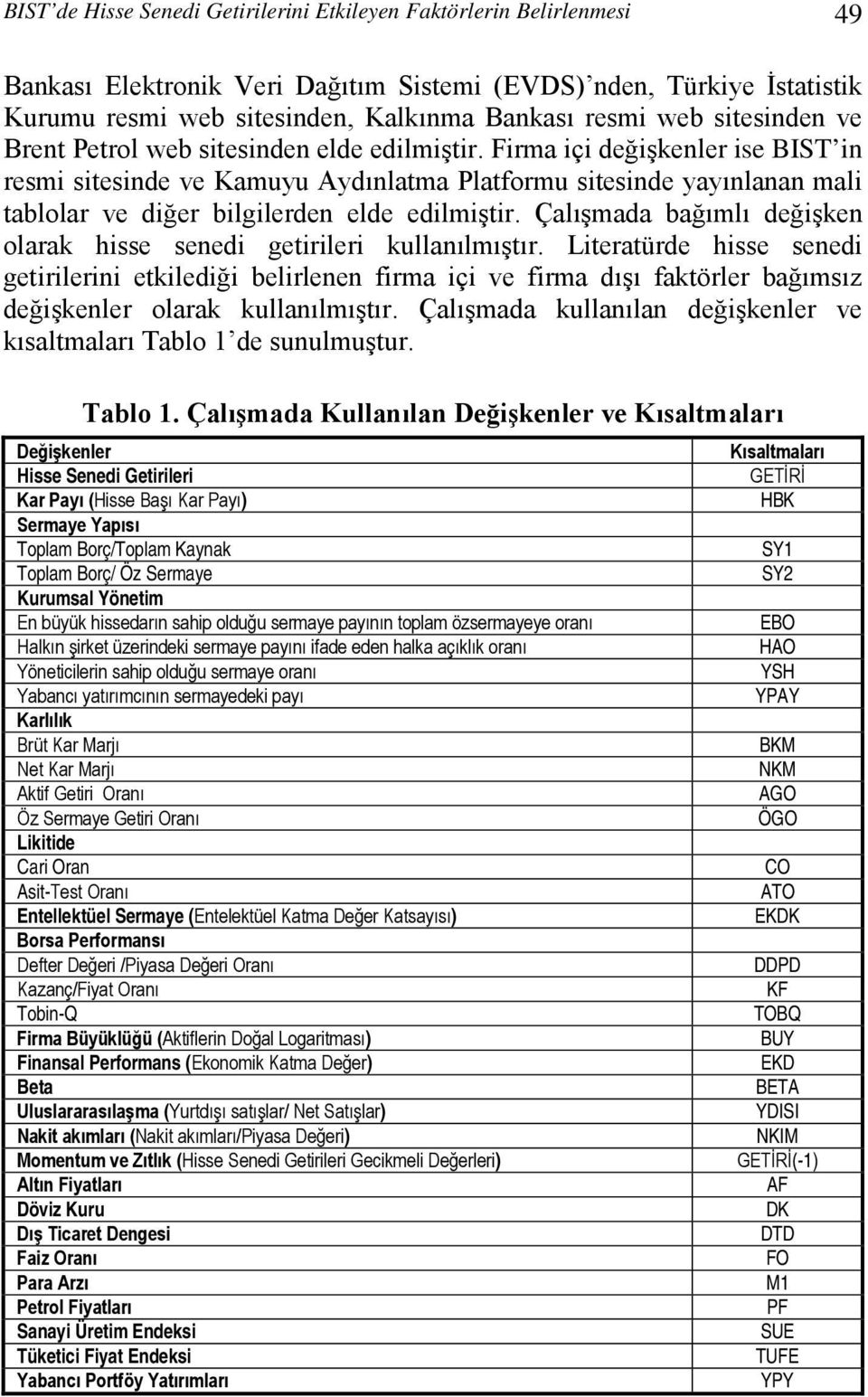 Firma içi değişkenler ise BIST in resmi sitesinde ve Kamuyu Aydınlatma Platformu sitesinde yayınlanan mali tablolar ve diğer bilgilerden elde edilmiştir.