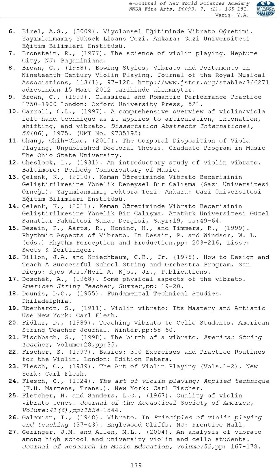 Journal of the Royal Musical Associations, 113(1), 97-128. http://www.jstor.org/stable/766271 adresinden 15 Mart 2012 tarihinde alınmıştır. 9. Brown, C., (1999).