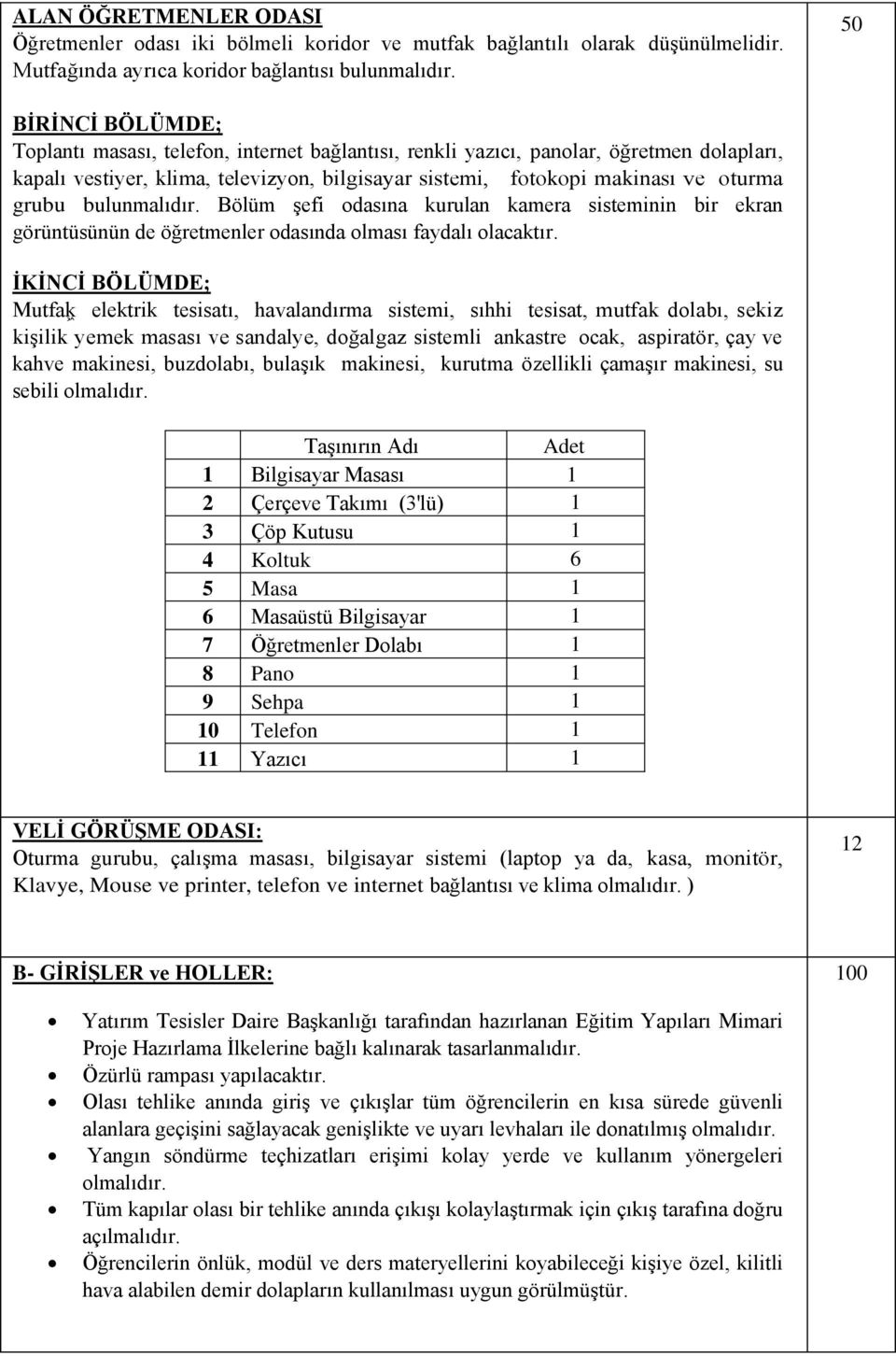 grubu bulunmalıdır. Bölüm şefi odasına kurulan kamera sisteminin bir ekran görüntüsünün de öğretmenler odasında olması faydalı olacaktır.