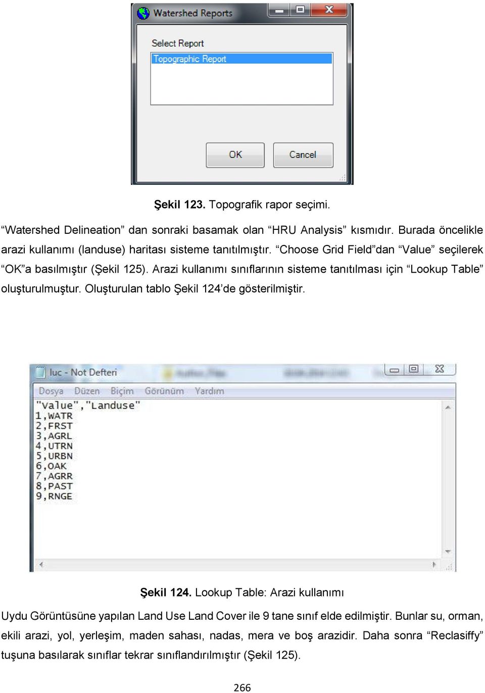 Arazi kullanımı sınıflarının sisteme tanıtılması için Lookup Table oluşturulmuştur. Oluşturulan tablo Şekil 124 