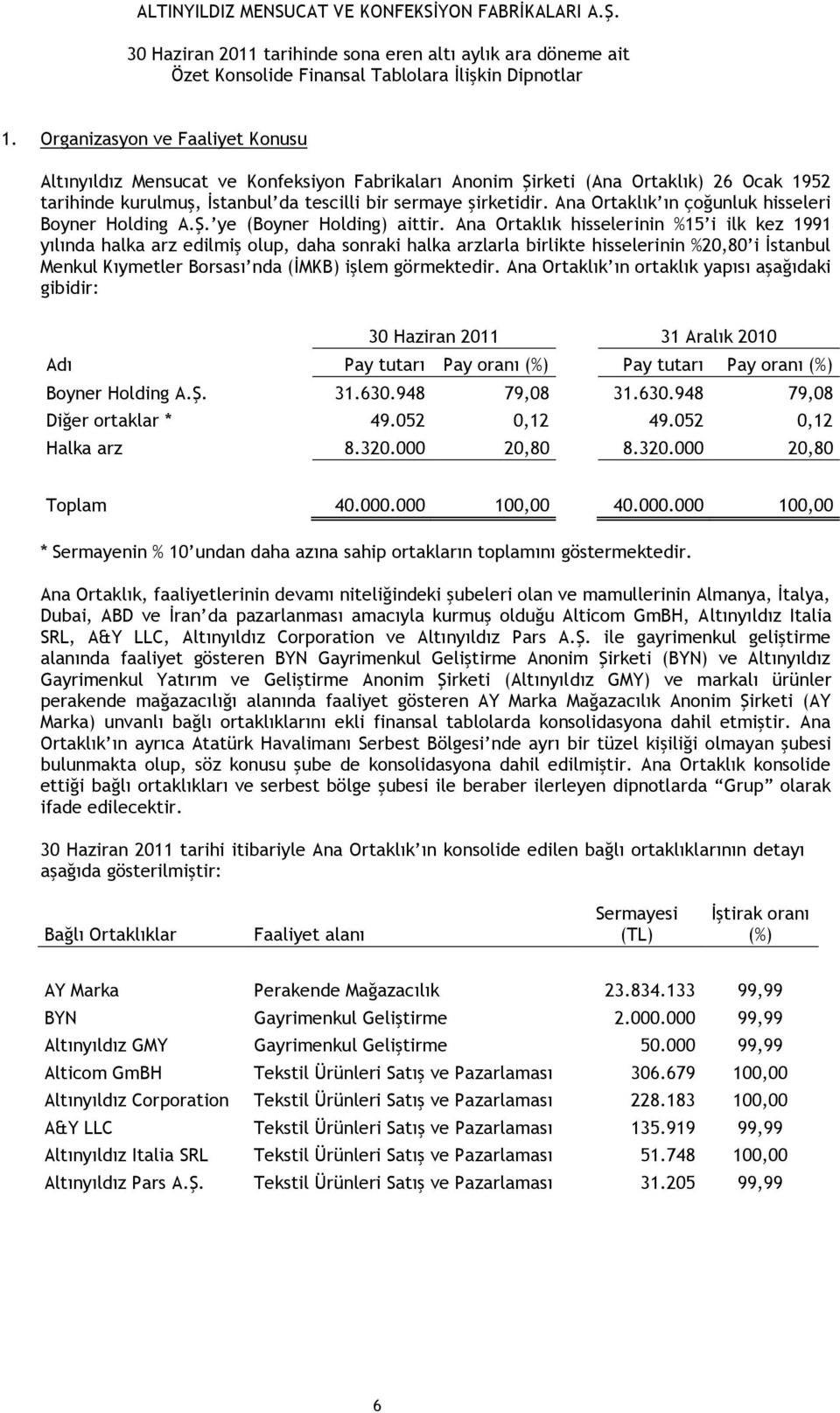 Ana Ortaklık hisselerinin %15 i ilk kez 1991 yılında halka arz edilmiş olup, daha sonraki halka arzlarla birlikte hisselerinin %20,80 i İstanbul Menkul Kıymetler Borsası nda (İMKB) işlem görmektedir.