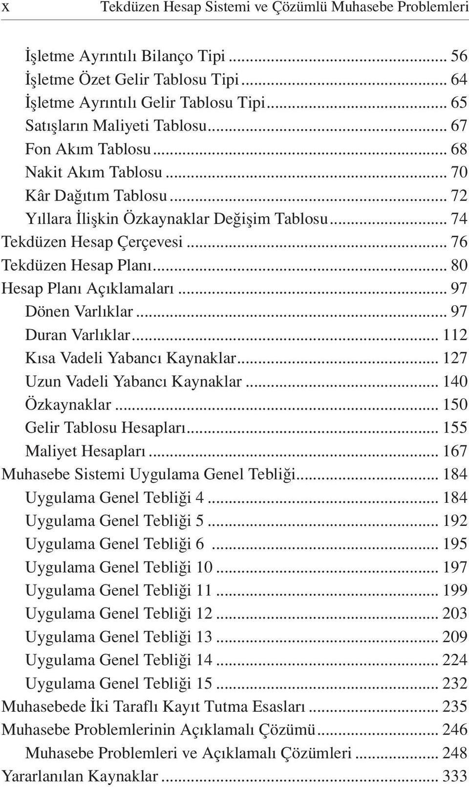 .. 76 Tekdüzen Hesap Planı... 80 Hesap Planı Açıklamaları... 97 Dönen Varlıklar... 97 Duran Varlıklar... 112 Kısa Vadeli Yabancı Kaynaklar... 127 Uzun Vadeli Yabancı Kaynaklar... 140 Özkaynaklar.