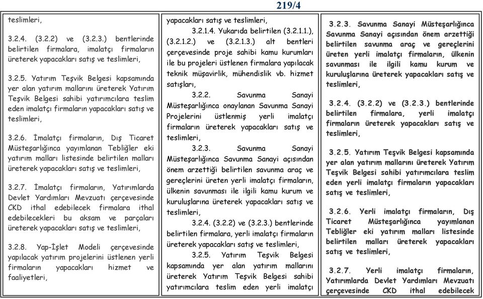 Đmalatçı firmaların, Dış Ticaret Müsteşarlığınca yayımlanan Tebliğler eki yatırım malları listesinde belirtilen malları üreterek yapacakları satış ve 3.2.7.