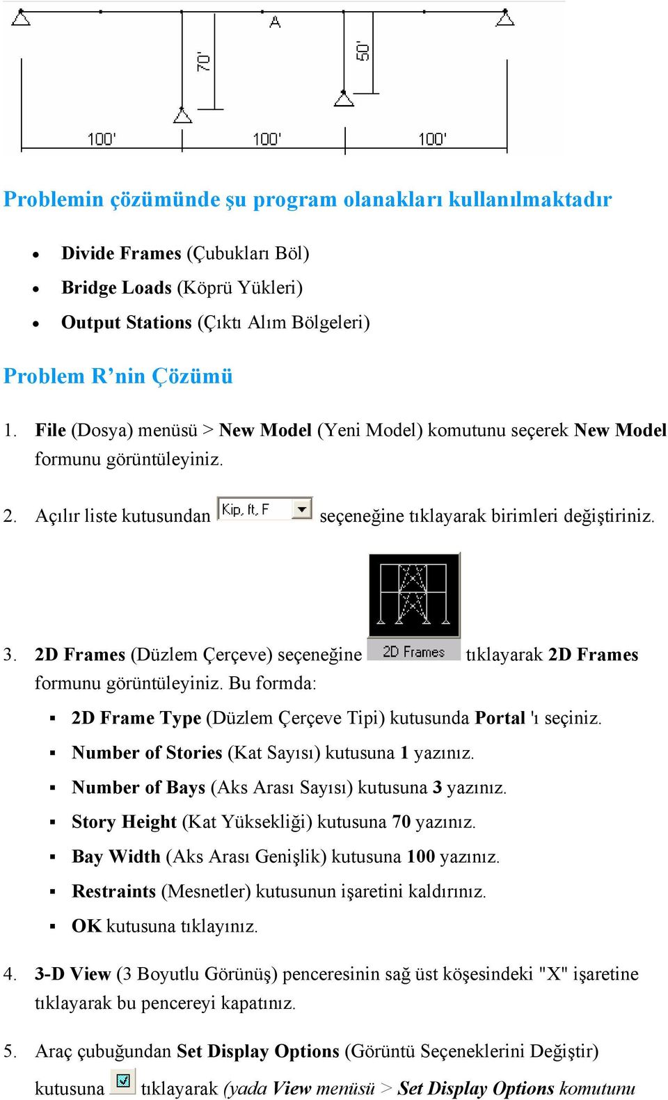 2D Frames (Düzlem Çerçeve) seçeneğine tıklayarak 2D Frames formunu görüntüleyiniz. Bu formda: 2D Frame Type (Düzlem Çerçeve Tipi) kutusunda Portal 'ı seçiniz.