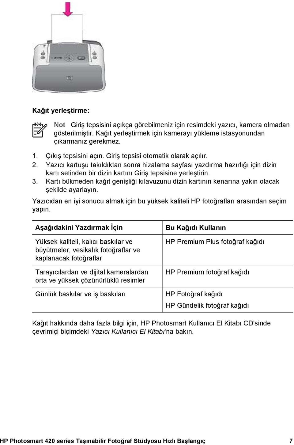 Yazıcı kartuşu takıldıktan sonra hizalama sayfası yazdırma hazırlığı için dizin kartı setinden bir dizin kartını Giriş tepsisine yerleştirin. 3.