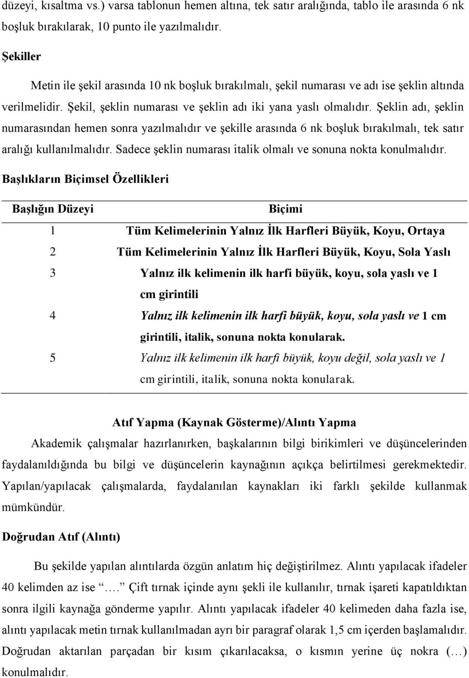 Şeklin adı, şeklin numarasından hemen sonra yazılmalıdır ve şekille arasında 6 nk boşluk bırakılmalı, tek satır aralığı kullanılmalıdır.