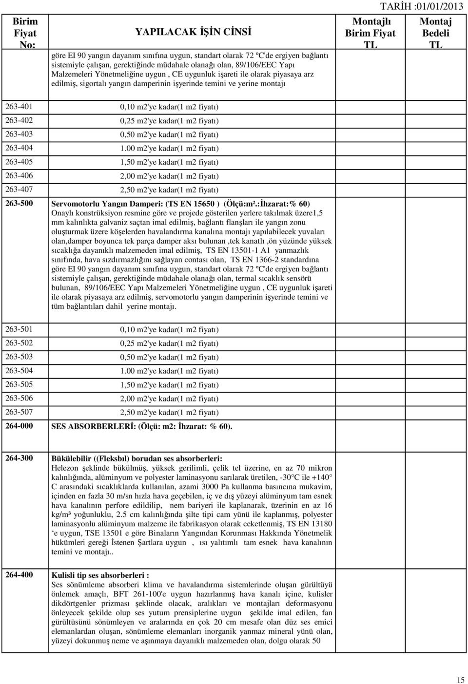 0,50 m2'ye kadar(1 m2 fiyatı) 263-404 1.