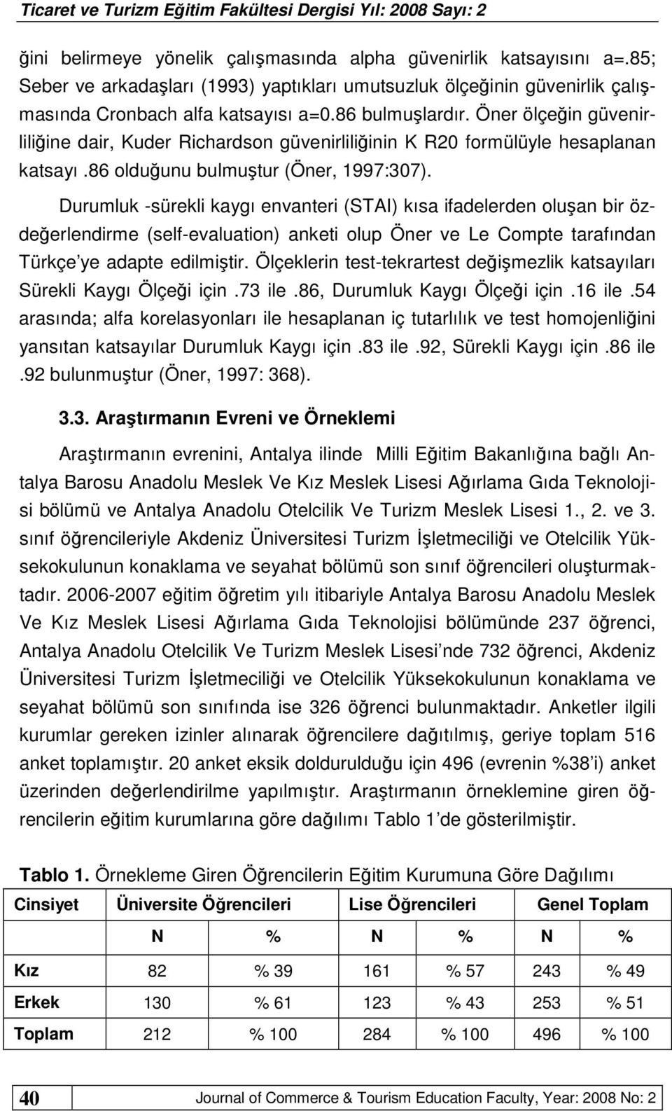 Durumluk -sürekli kaygı envanteri (STAI) kısa ifadelerden oluşan bir özdeğerlendirme (self-evaluation) anketi olup Öner ve Le Compte tarafından Türkçe ye adapte edilmiştir.