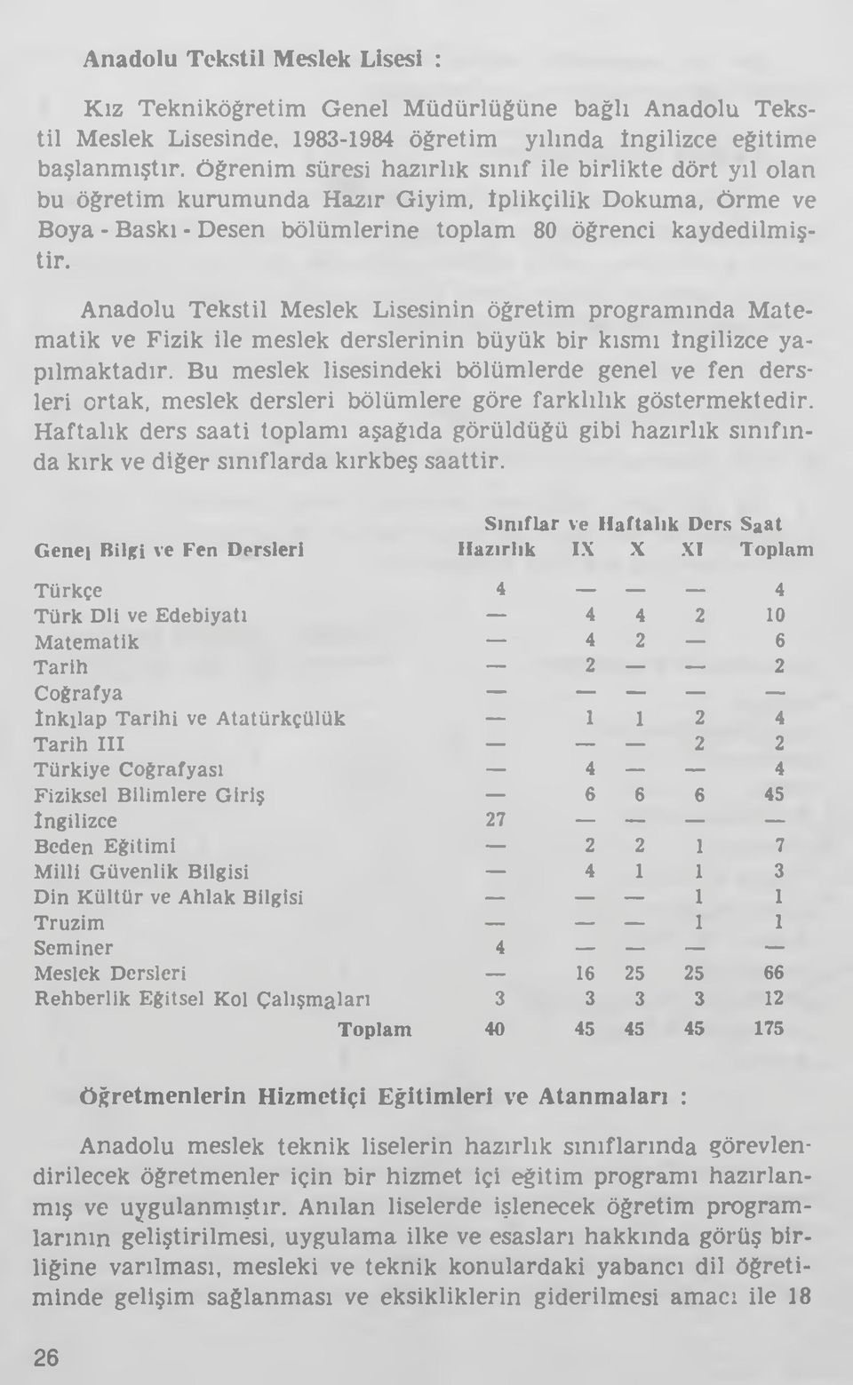 Anadolu Tekstil Meslek Lisesinin öğretim programında Matem atik ve Fizik ile meslek derslerinin büyük bir kısmı İngilizce yapılmaktadır.