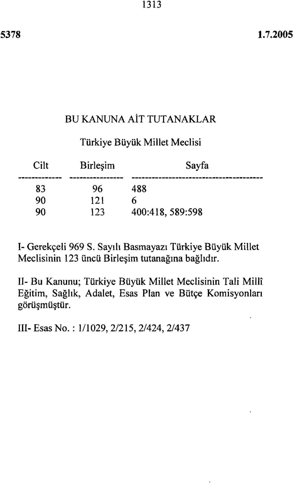 Sayılı Basmayazı Türkiye Büyük Millet Meclisinin 23 üncü Birleşim tutanağına bağlıdır.