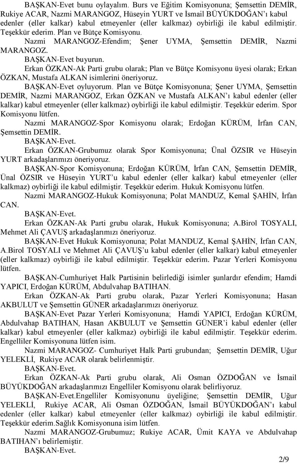 edilmiştir. Teşekkür ederim. Plan ve Bütçe Komisyonu. Nazmi MARANGOZ-Efendim; Şener UYMA, Şemsettin DEMİR, Nazmi MARANGOZ. BAŞKAN-Evet buyurun.