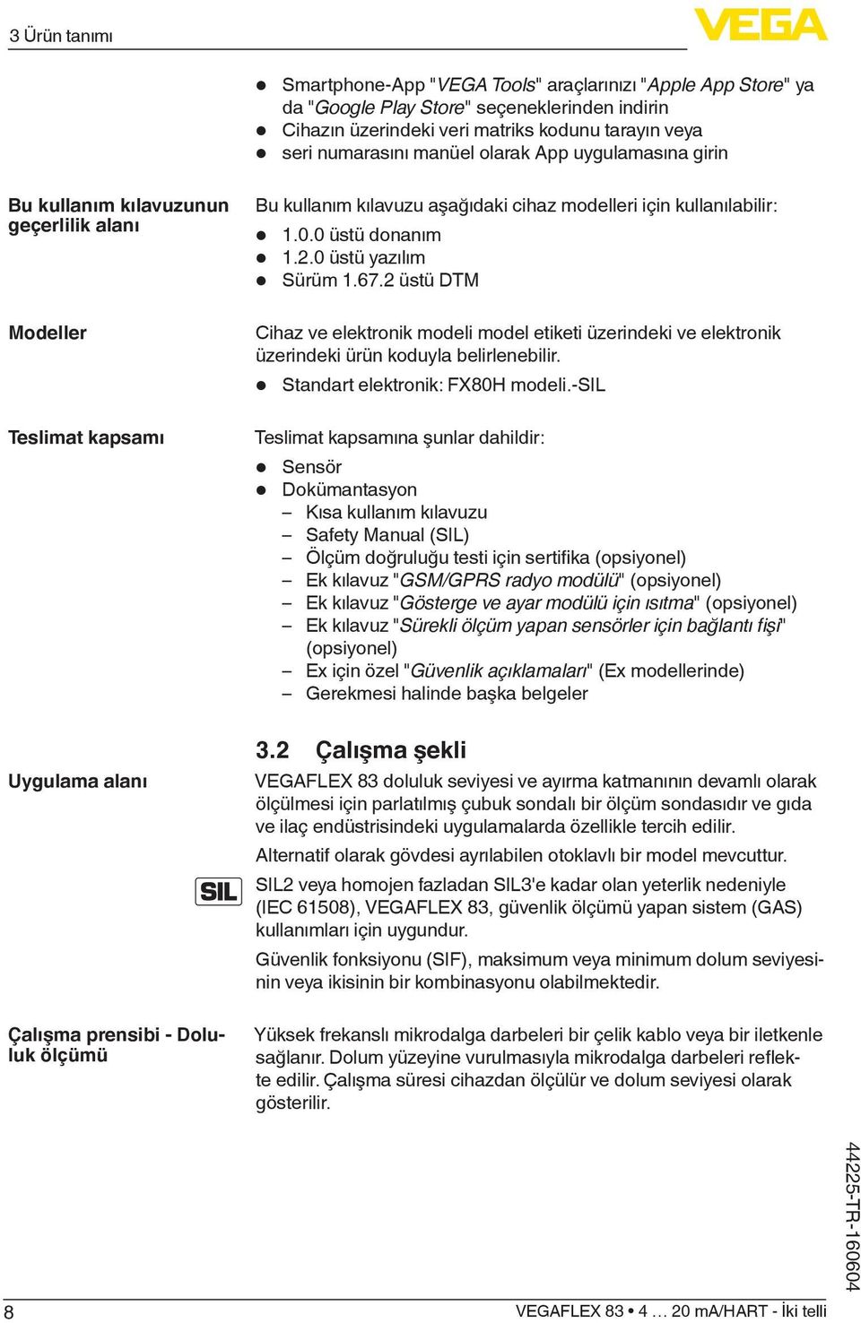 0 üstü yazılım Sürüm 1.67.2 üstü DTM Cihaz ve elektronik modeli model etiketi üzerindeki ve elektronik üzerindeki ürün koduyla belirlenebilir. Standart elektronik: FX80H modeli.