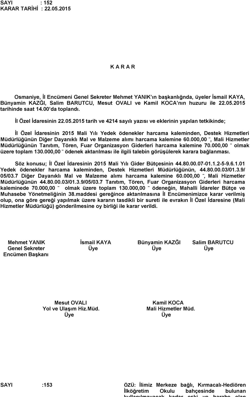 2015 tarihinde saat 14.00 da toplandı. İl Özel İdaresinin 22.05.