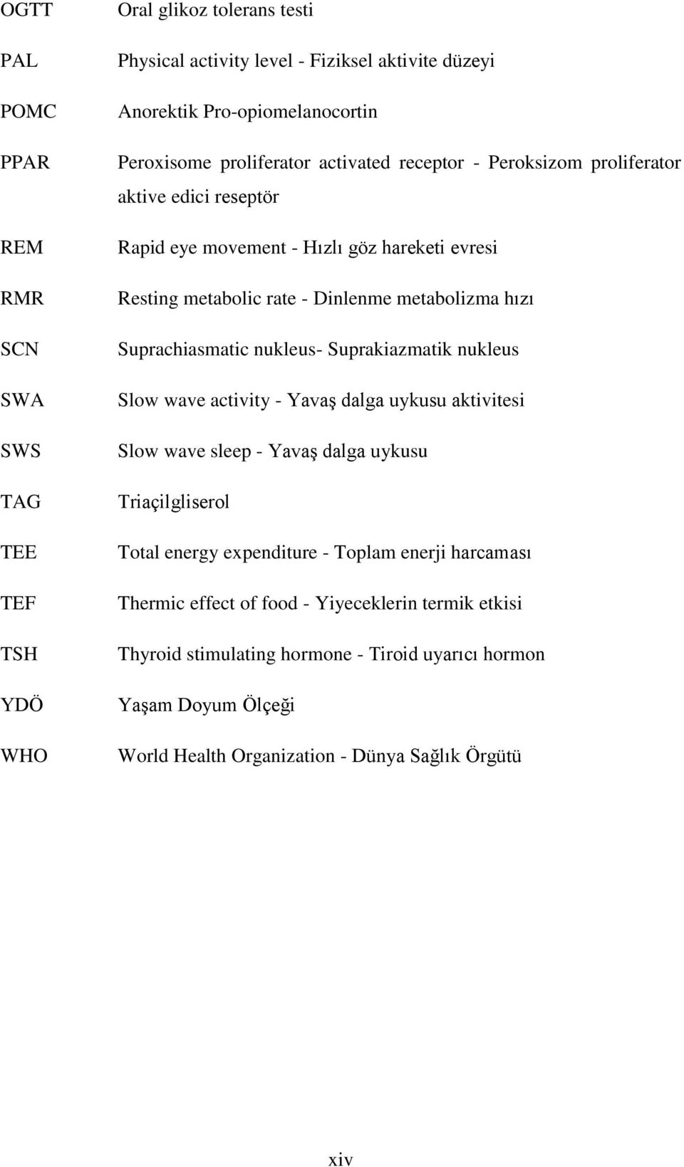 Suprachiasmatic nukleus- Suprakiazmatik nukleus Slow wave activity - Yavaş dalga uykusu aktivitesi Slow wave sleep - Yavaş dalga uykusu Triaçilgliserol Total energy expenditure -