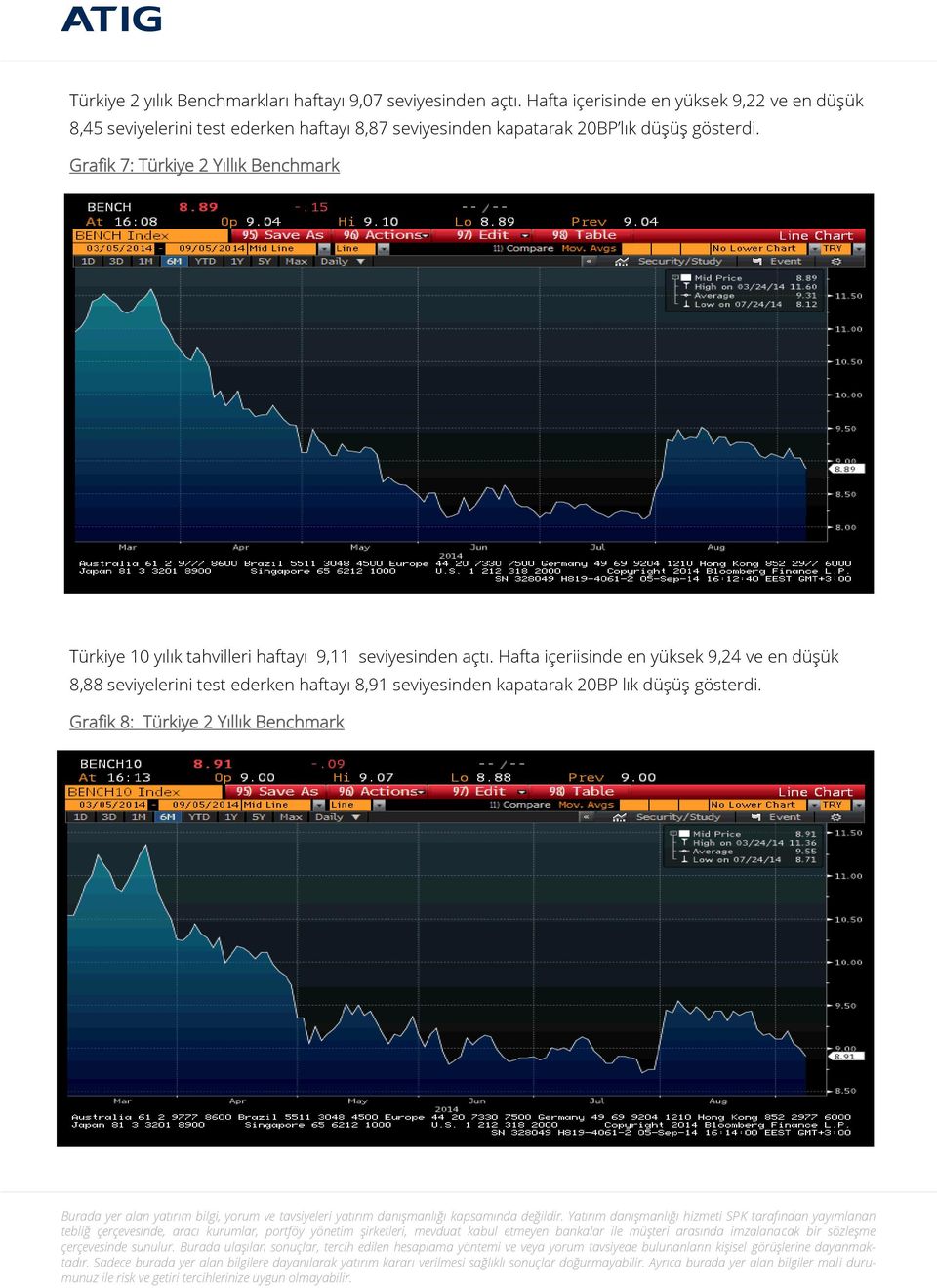 lık düşüş gösterdi. Grafik 7: Türkiye 2 Yıllık Benchmark Türkiye 10 yılık tahvilleri haftayı 9,11 seviyesinden açtı.