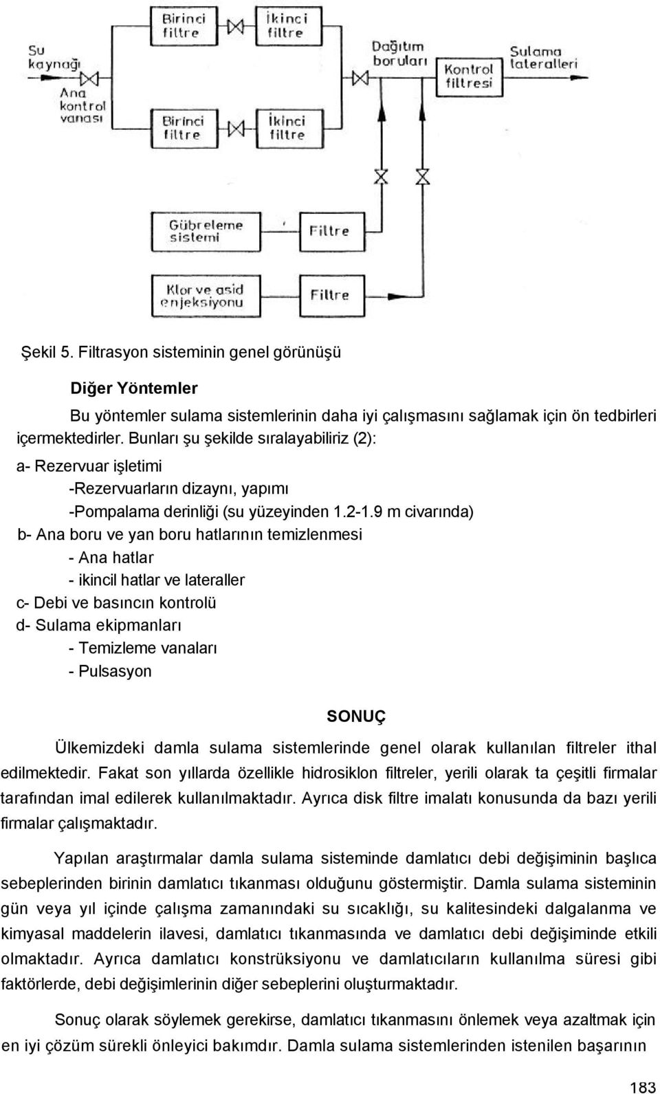 9 m civarında) b- Ana boru ve yan boru hatlarının temizlenmesi - Ana hatlar - ikincil hatlar ve lateraller c- Debi ve basıncın kontrolü d- Sulama ekipmanları - Temizleme vanaları - Pulsasyon SONUÇ