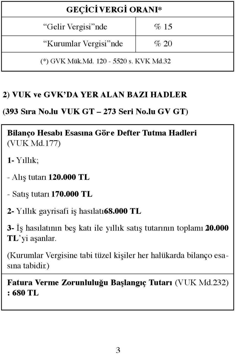 177) 1- Yıllık; - Alış tutarı 120.000 TL - Satış tutarı 170.000 TL 2- Yıllık gayrisafi iş hasılatı 68.