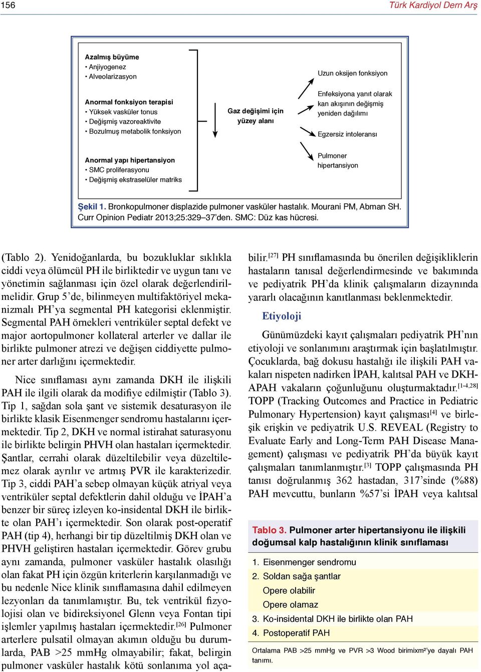 hipertansiyon Şekil 1. Bronkopulmoner displazide pulmoner vasküler hastalık. Mourani PM, Abman SH. Curr Opinion Pediatr 2013;25:329 37 den. SMC: Düz kas hücresi. (Tablo 2).