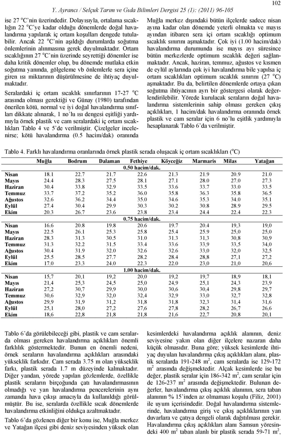 Ortam sıcaklığının 7 o C nin üzerinde seyrettiği dönemler ise daha kritik dönemler olup, bu dönemde mutlaka etkin soğutma yanında, gölgeleme vb önlemlerle sera içine giren ısı miktarının