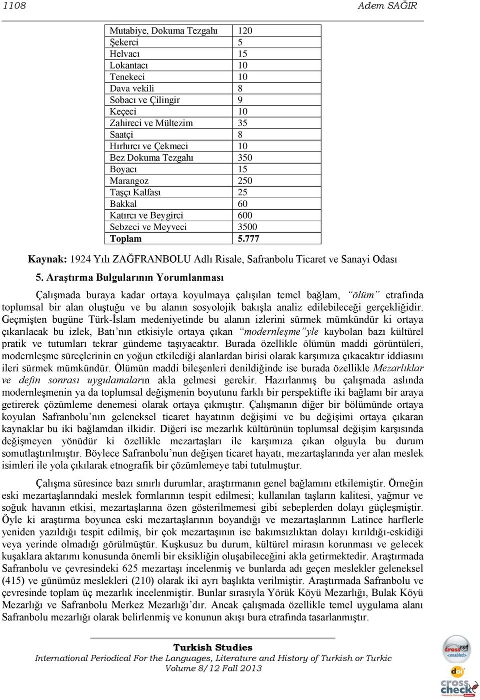 777 Kaynak: 1924 Yılı ZAĞFRANBOLU Adlı Risale, Safranbolu Ticaret ve Sanayi Odası 5.