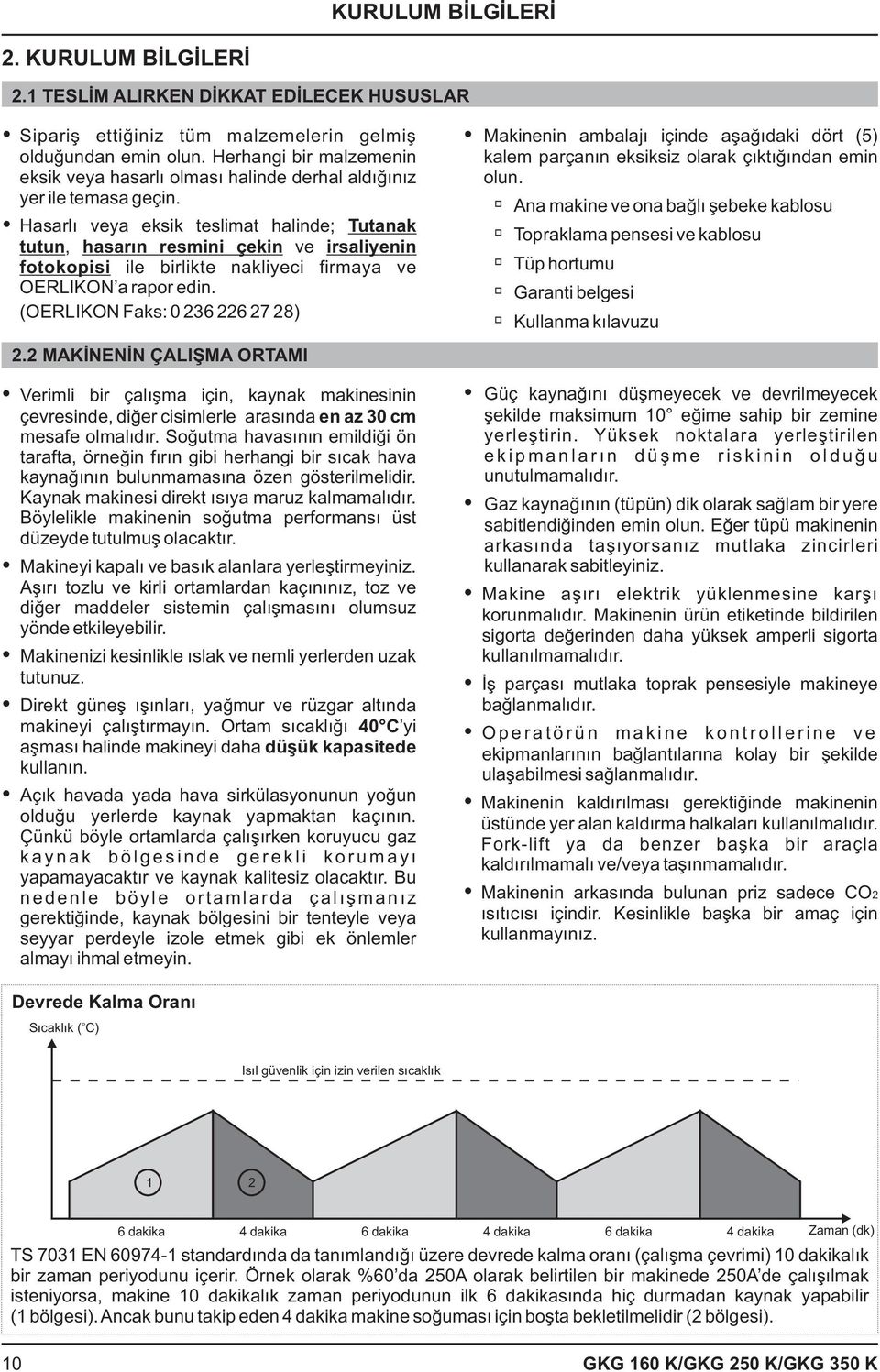 Hasarlý veya eksik teslimat halinde; Tutanak tutun, hasarýn resmini çekin ve irsaliyenin fotokopisi ile birlikte nakliyeci firmaya ve OERLIKON a rapor edin. (OERLIKON Faks: 0 36 6 7 8).