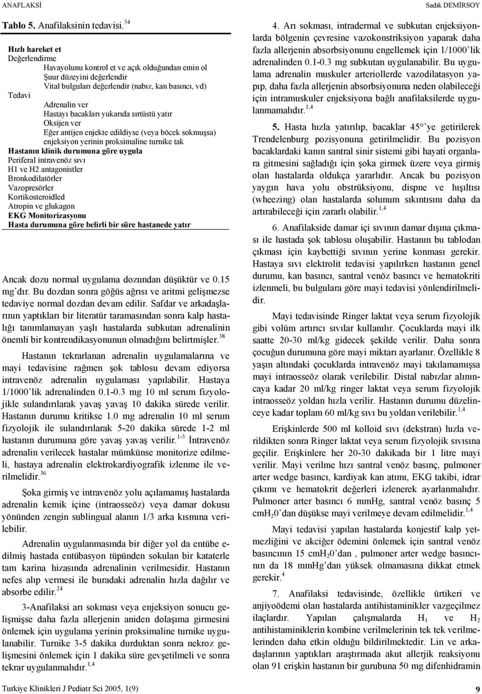 bacakları yukarıda sırtüstü yatır Oksijen ver Eğer antijen enjekte edildiyse (veya böcek sokmuşsa) enjeksiyon yerinin proksimaline turnike tak Hastanın klinik durumuna göre uygula Periferal