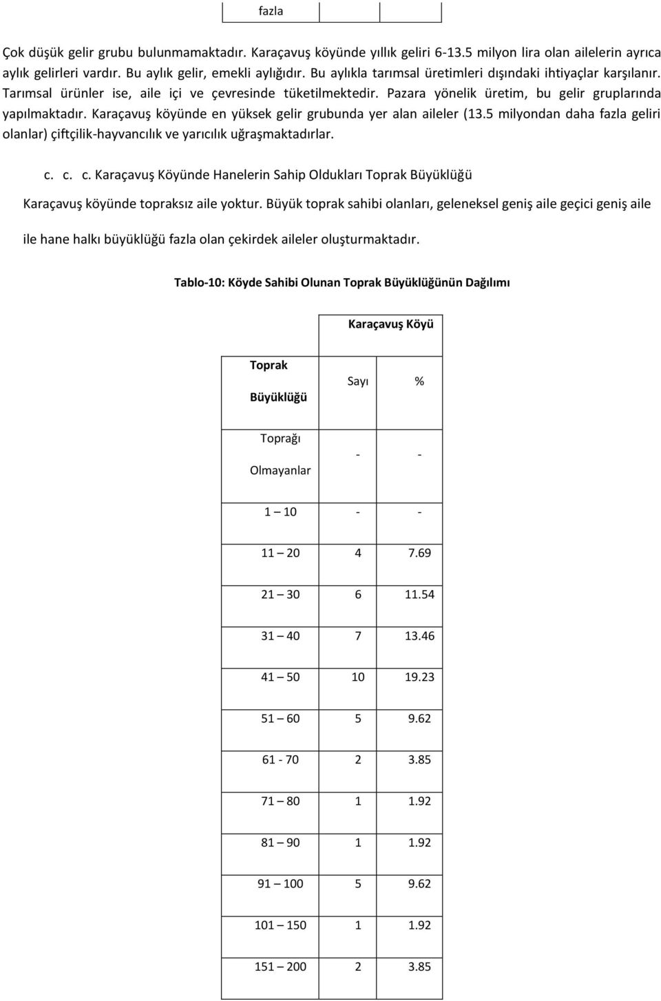 Karaçavuş köyünde en yüksek gelir grubunda yer alan aileler (13.5 milyondan daha fazla geliri olanlar) çiftçilik-hayvancılık ve yarıcılık uğraşmaktadırlar. c.