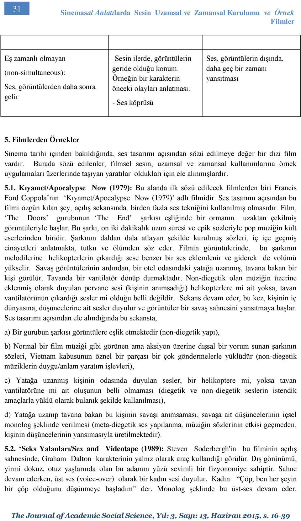 Filmlerden Örnekler Sinema tarihi içinden bakıldığında, ses tasarımı açısından sözü edilmeye değer bir dizi film vardır.