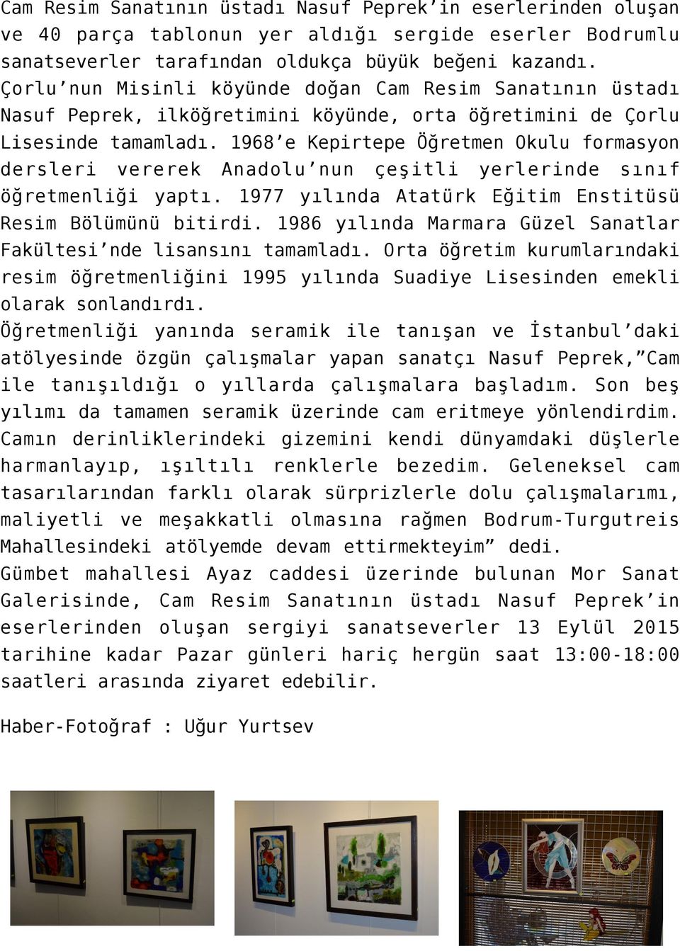 1968 e Kepirtepe Öğretmen Okulu formasyon dersleri vererek Anadolu nun çeşitli yerlerinde sınıf öğretmenliği yaptı. 1977 yılında Atatürk Eğitim Enstitüsü Resim Bölümünü bitirdi.