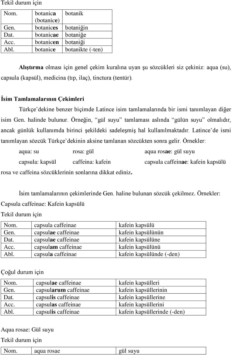 İsim Tamlamalarının Çekimleri Türkçe dekine benzer biçimde Latince isim tamlamalarında bir ismi tanımlayan diğer isim Gen. halinde bulunur.