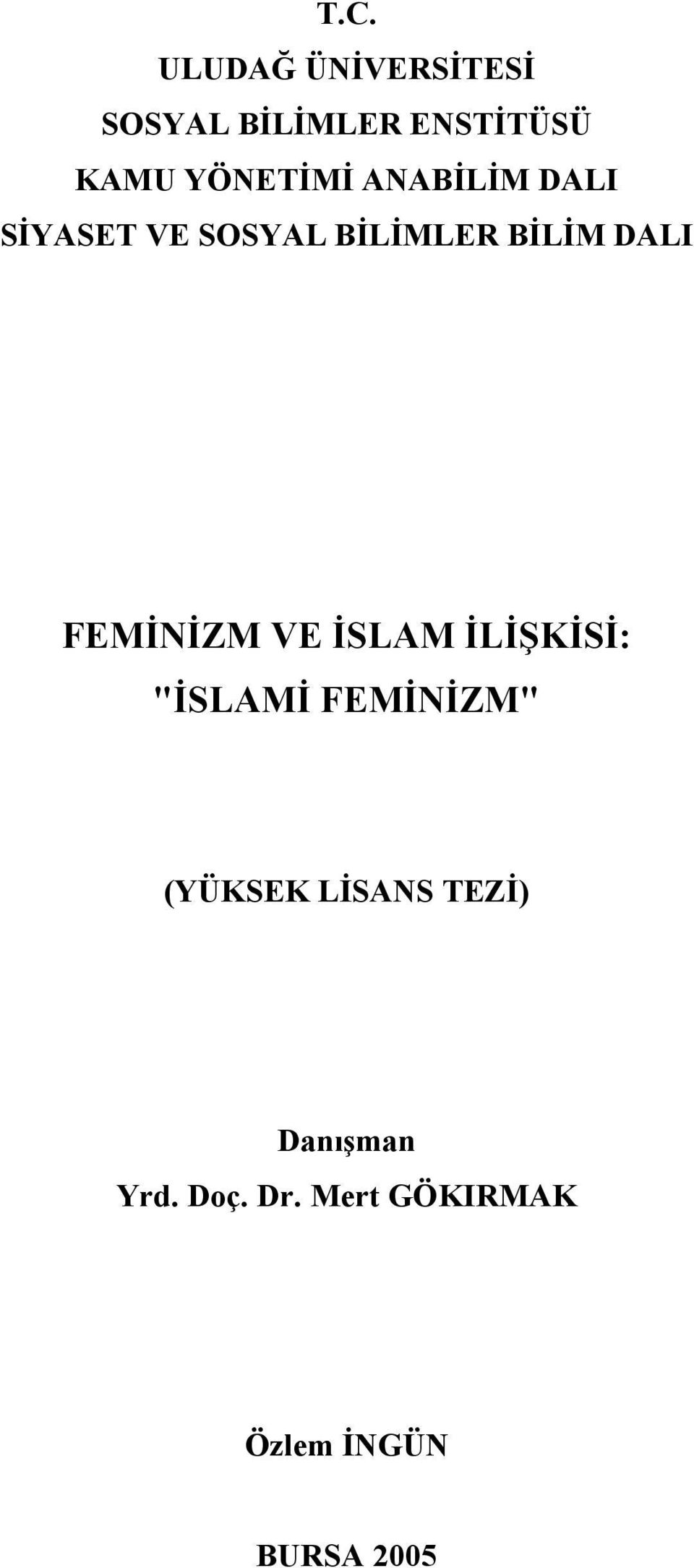 FEMİNİZM VE İSLAM İLİŞKİSİ: "İSLAMİ FEMİNİZM" (YÜKSEK LİSANS